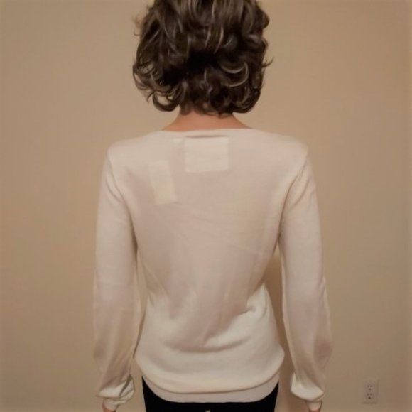 Thistle & Lavender Ivory long sleeve Sweater embroiderd front w/lace Size M NWT - Picture 5 of 10